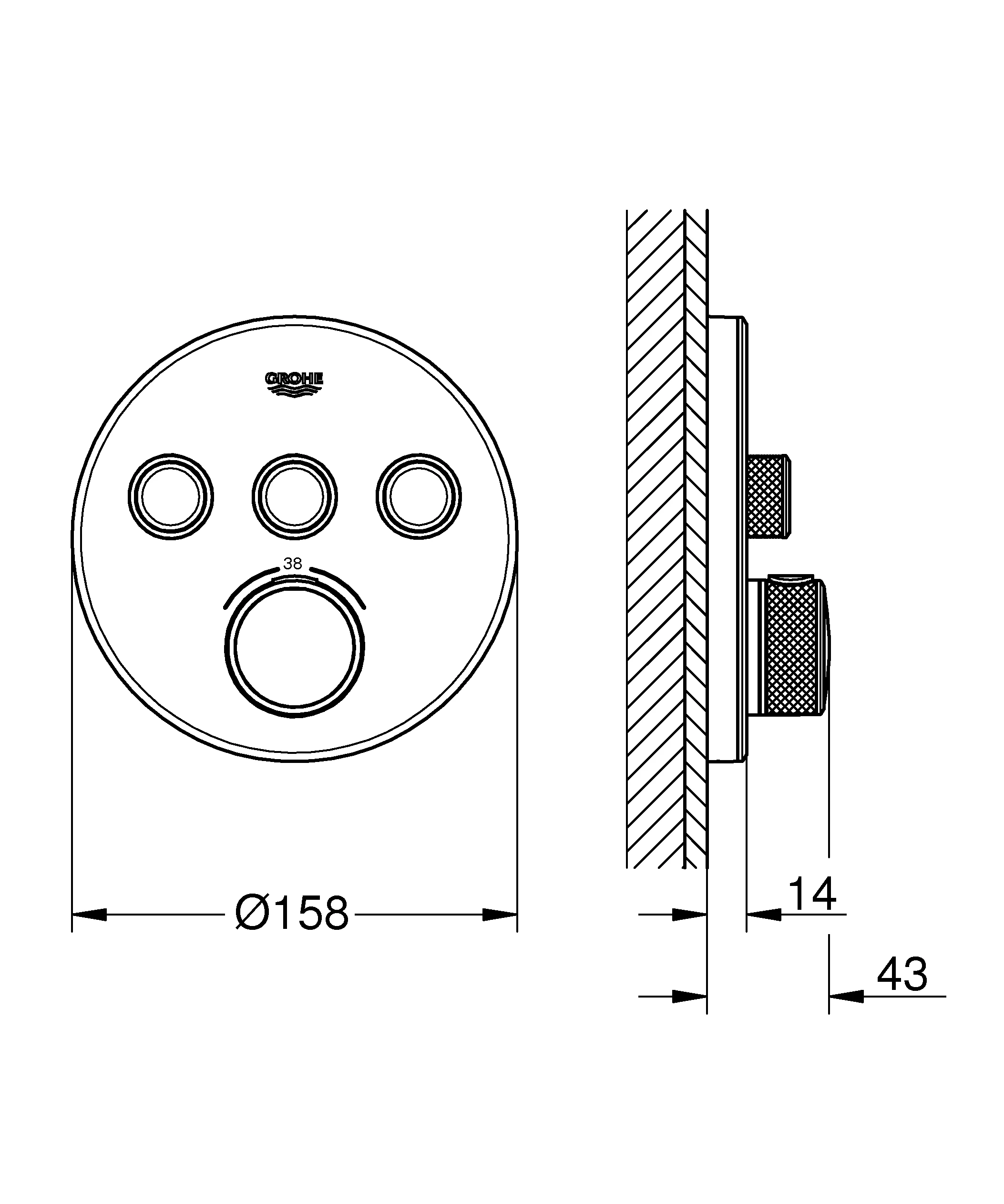 Thermostat Grohtherm SmartControl 29904, mit 3 Absperrventilen, Fertigmontageset für Rapido SmartBox, Wandrosette rund, moon white