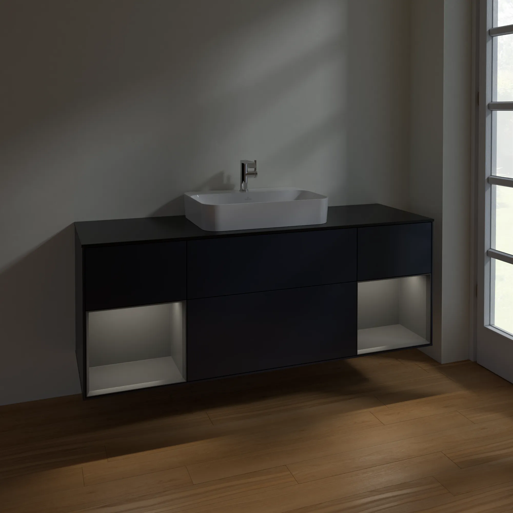 Villeroy & Boch Waschtischunterschrank „Finion“ für Schrankwaschtisch 1600 × 603 × 501 mm Midnight Blue Matt Lacquer, für Becken mittig