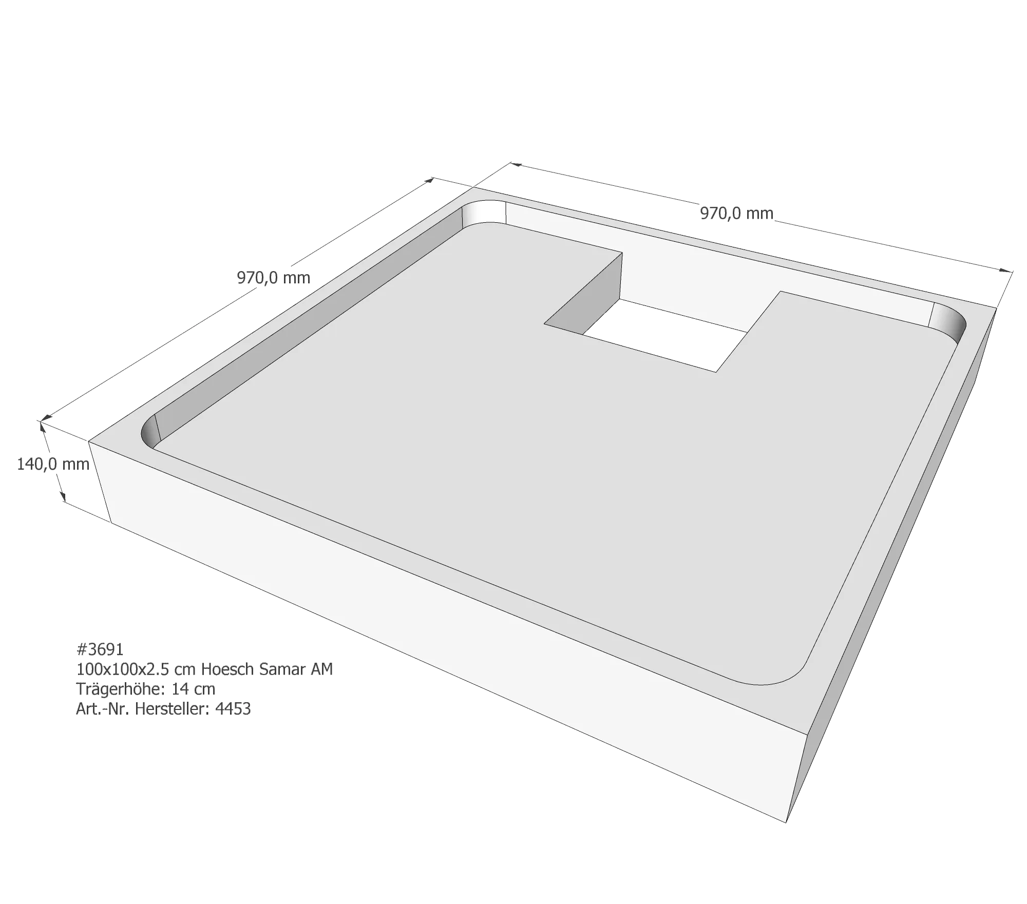Duschwannenträger für Hoesch Samar 100 × 100 × 2,5 cm Breite: 100 cm / Länge: 100 cm Duschwannenträger für Hoesch Samar 100 × 100 × 2,5 cm Breite: 100 cm / Länge: 100 cm