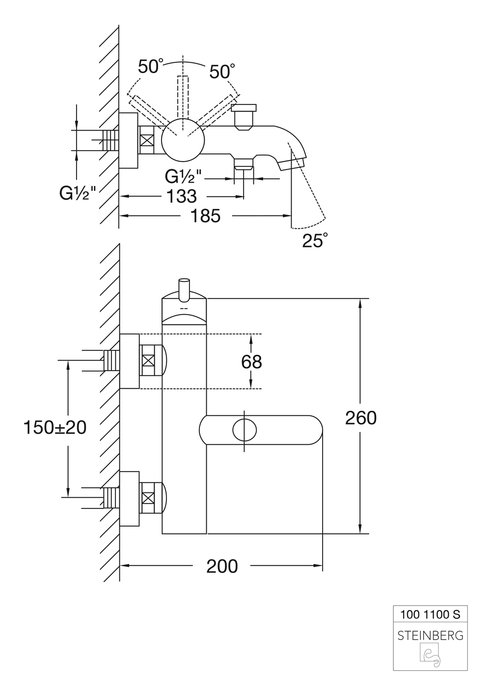 Serie 100 Wannen / Brause-Einhebelmischbatterie ½″ Serie 100 Wannen / Brause-Einhebelmischbatterie ½″