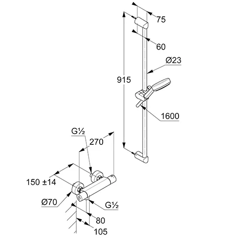 Kludi-DIVE S Shower-Duo 3S Wandstange L=900mm chrom - Thermostat-Brause-Armatur mit 3 Strahlarten und höhenverstellbarer Handbrausehalterung Kludi-DIVE S Shower-Duo 3S Wandstange L=900mm chrom - Thermostat-Brause-Armatur mit 3 Strahlarten und höhenverstellbarer Handbrausehalterung