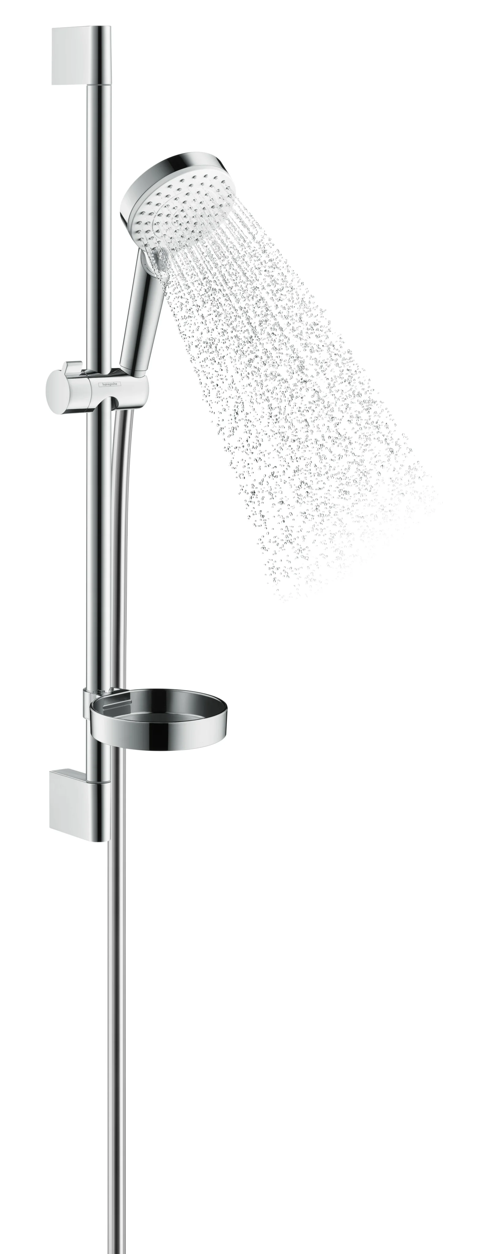 Hansgrohe Crometta Brausenset Vario/Unica 100 mm, weiß/chrom, 65 cm Brausestange mit Seifenschale
