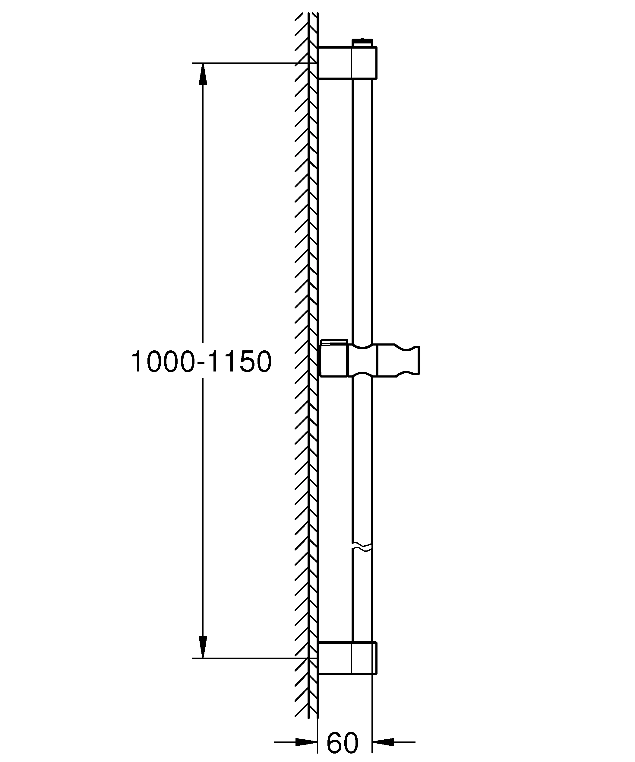 Brausestange Tempesta 26971_1, 1.150mm, mit Wandhaltern, Gleiter und Gelenkstück, obere Konsole variabel, chrom