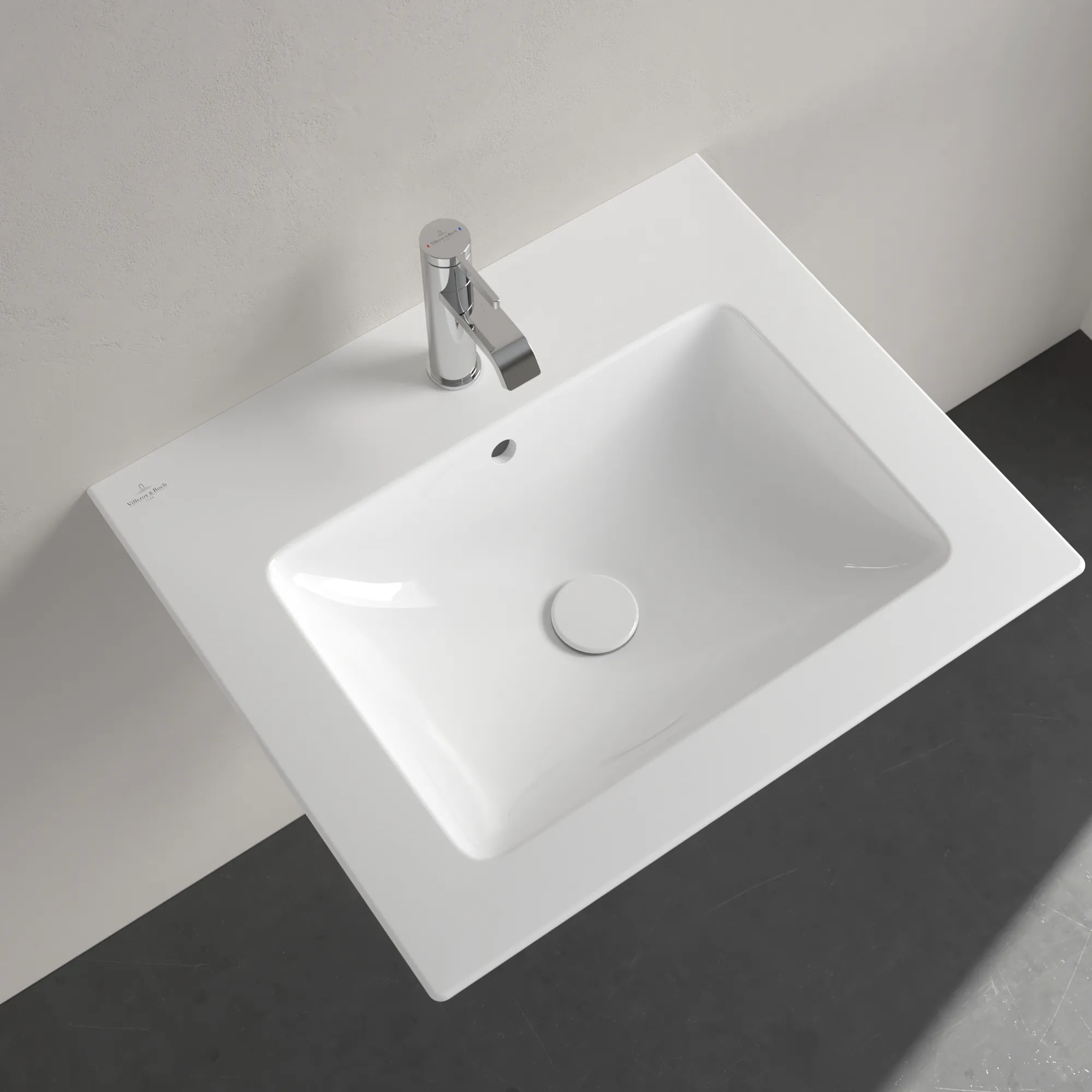 Villeroy & Boch Wandwaschtisch geschliffen „Venticello“ 600 × 500 × 165 mm, für Becken mittig, mit Hahnlochbohrung, Hahnlochposition mittig in Weiß Alpin Villeroy & Boch Wandwaschtisch geschliffen „Venticello“ 600 × 500 × 165 mm, für Becken mittig, mit Hahnlochbohrung, Hahnlochposition mittig in Weiß Alpin