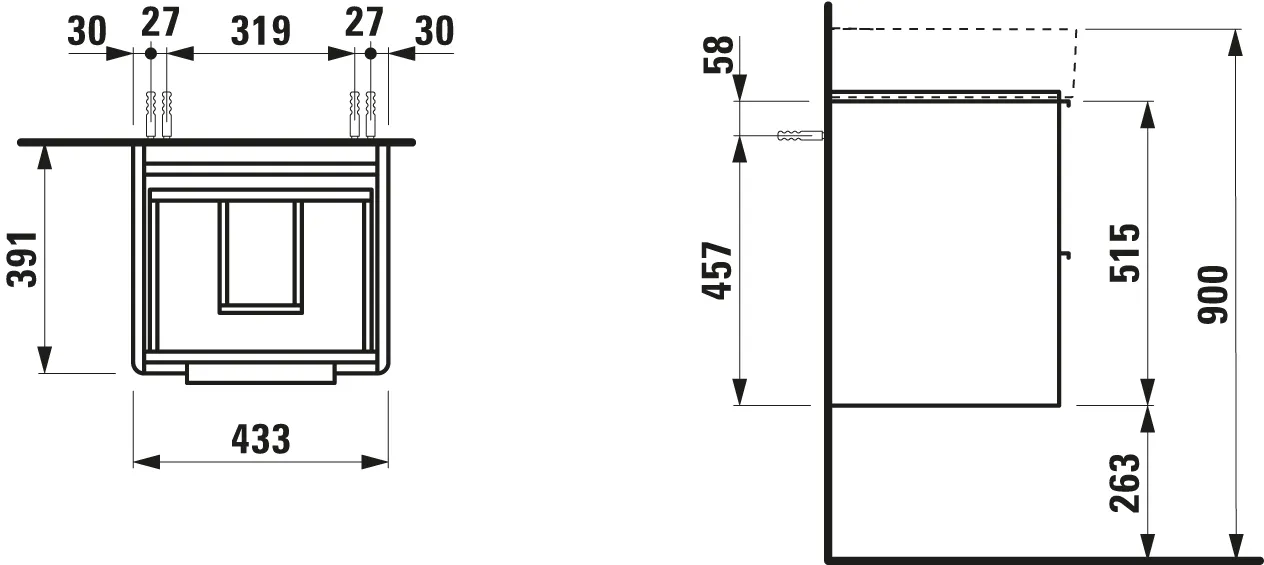 Waschtischunterbau BASE für VAL 391x433x515 2 Schubladen mit Griff aluminium eloxiert für Waschtisch H815281 weiß matt