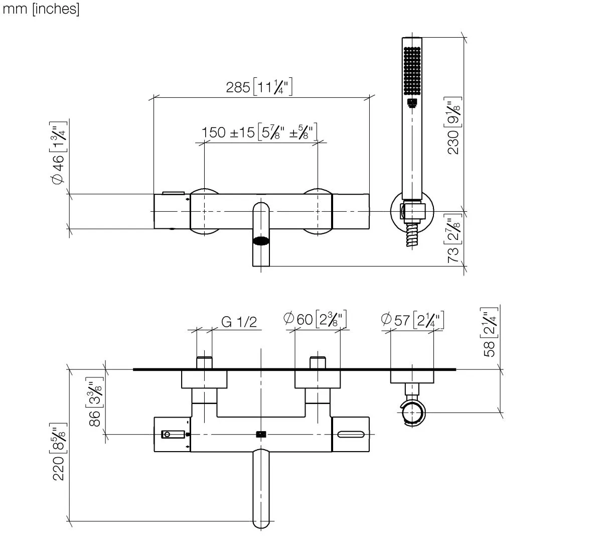 Wannen-Thermostat für Wandmontage mit Schlauchbrausegarnitur META Chrom 34234979