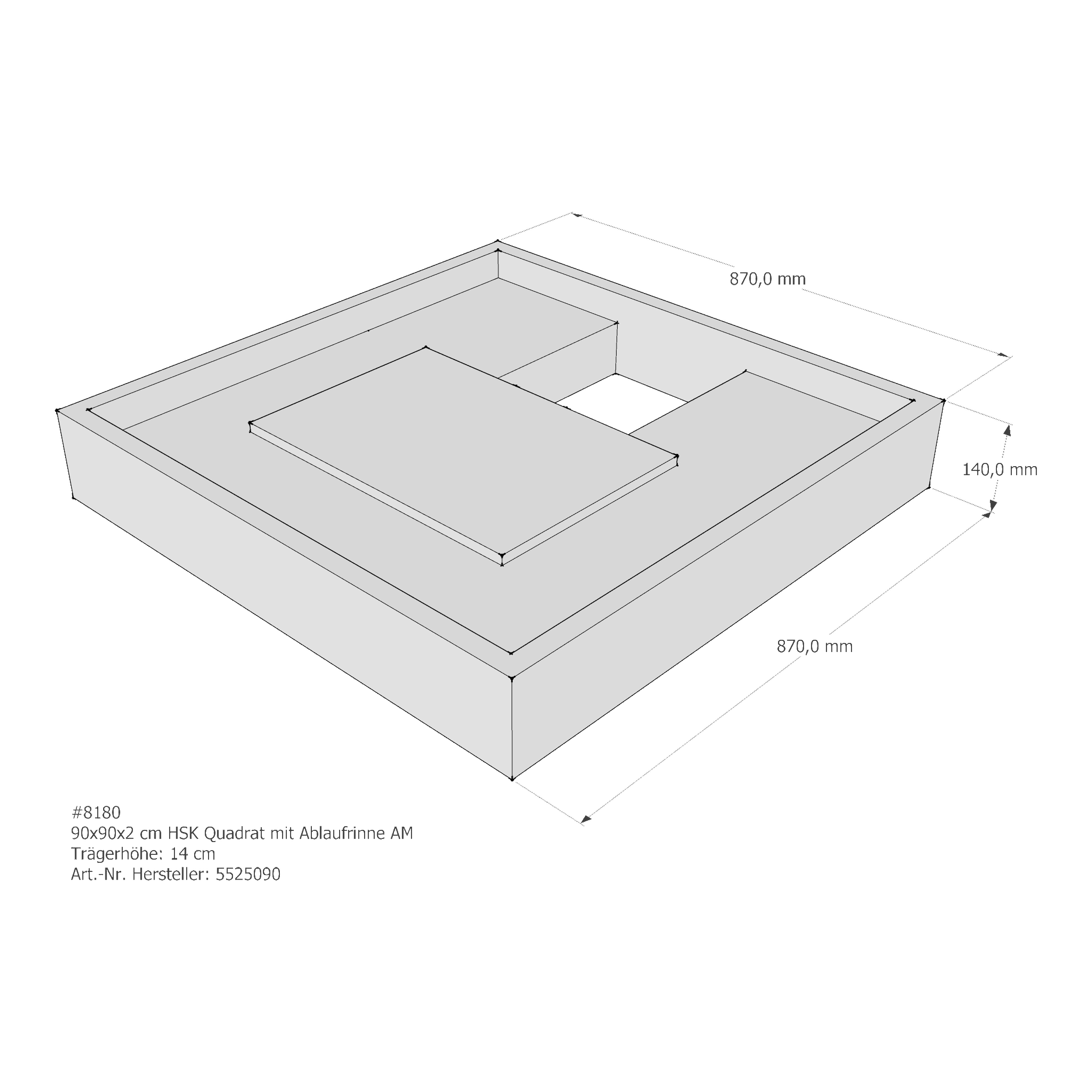 Duschwannenträger für HSK Quadrat Ablaufrinne 90 × 90 × 2 cm