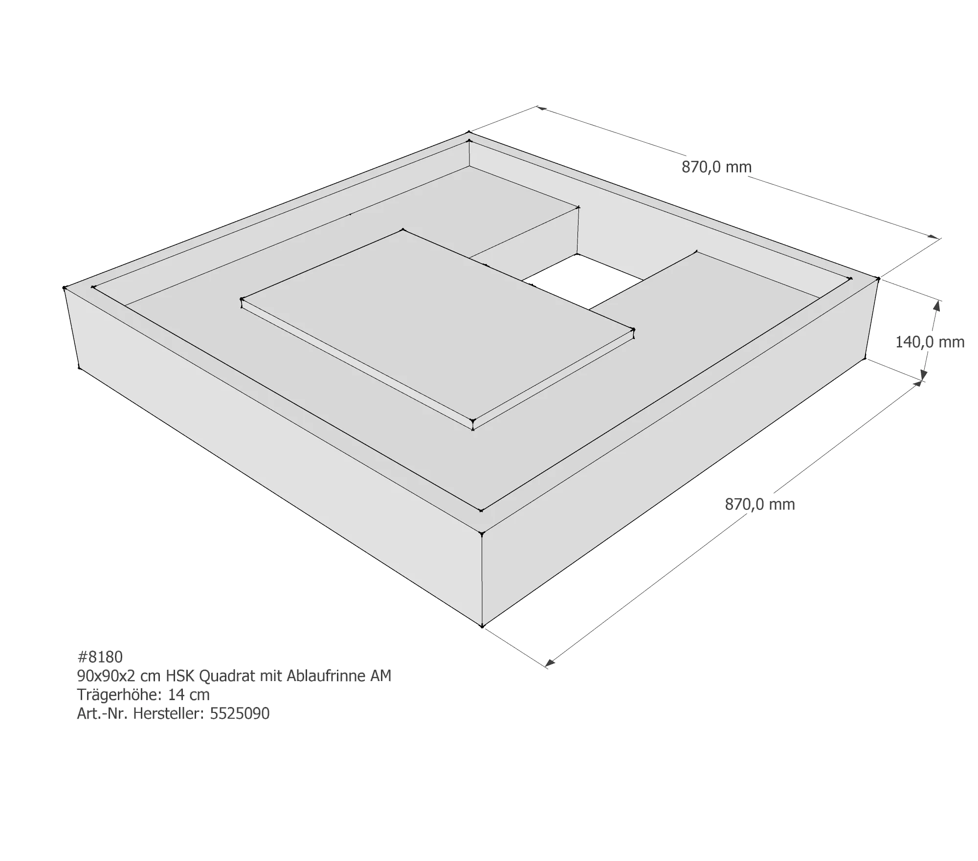 Duschwannenträger für HSK Quadrat Ablaufrinne 90 × 90 × 2 cm Duschwannenträger für HSK Quadrat Ablaufrinne 90 × 90 × 2 cm