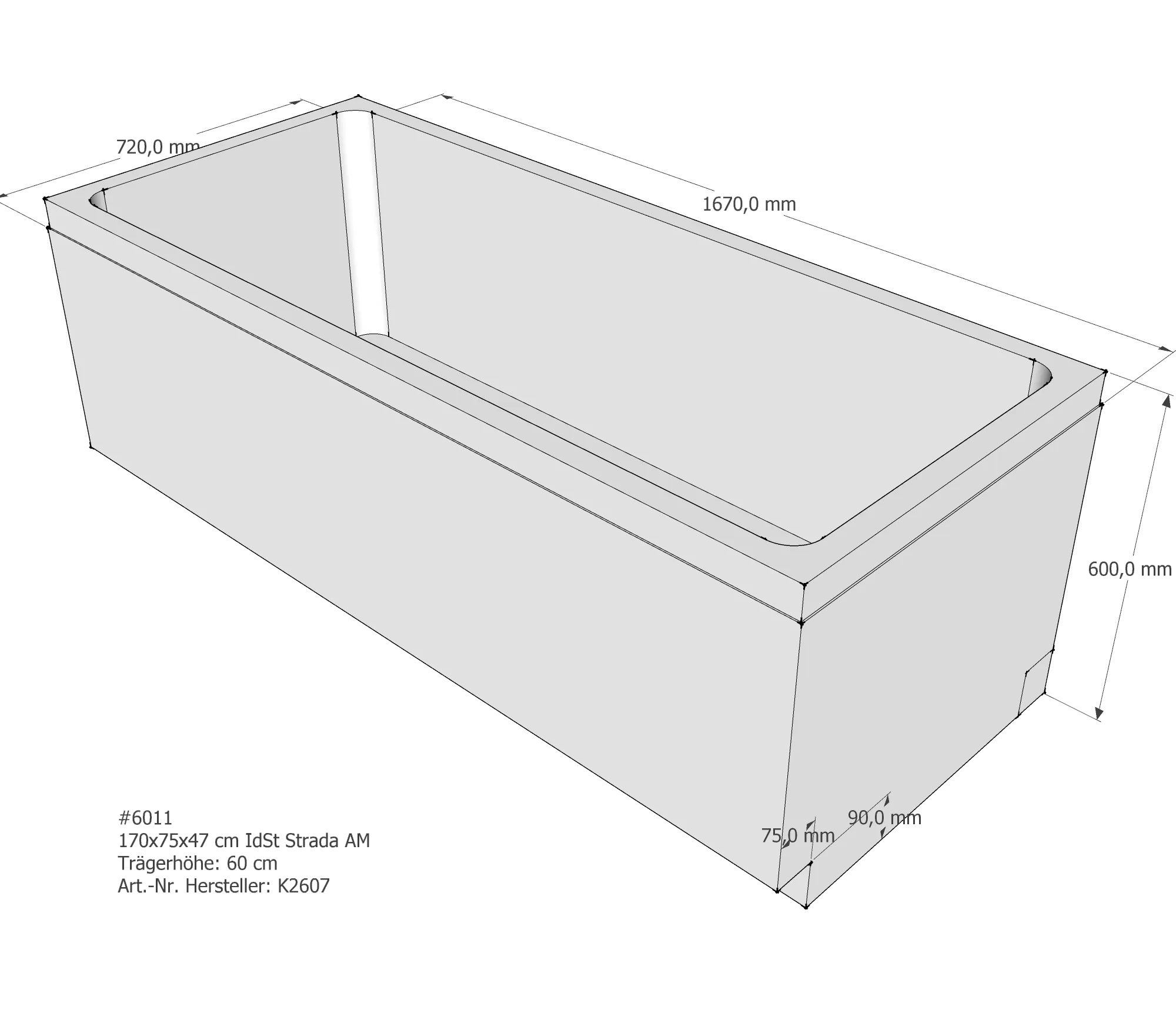 Badewannenträger für Ideal Standard Strada Duo 170 × 75 × 47 cm