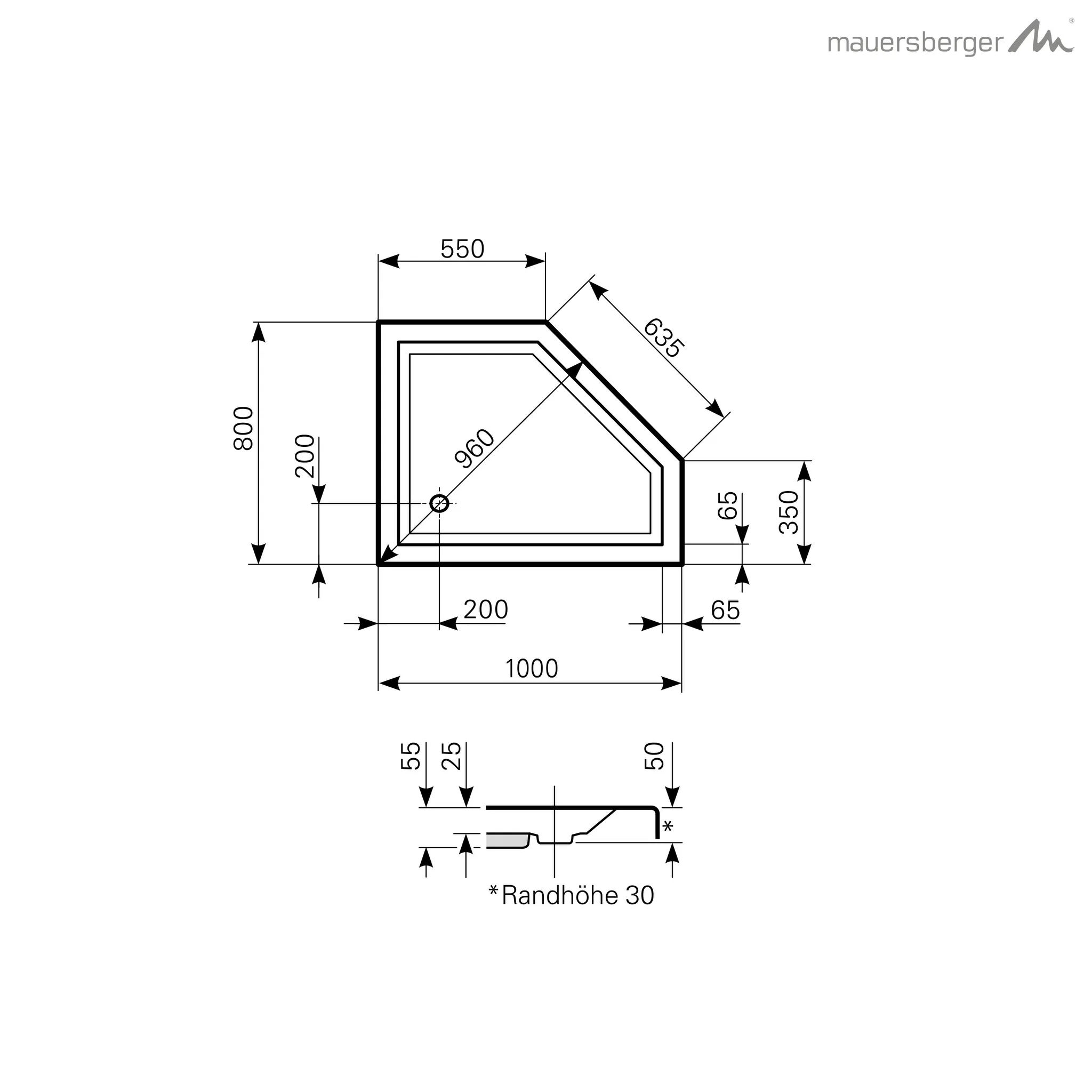 Mauersberger Acryl-Duschwanne circi 100⁄80 SF rechts, 1000x800x55, weiß Mauersberger Acryl-Duschwanne circi 100⁄80 SF rechts, 1000x800x55, weiß