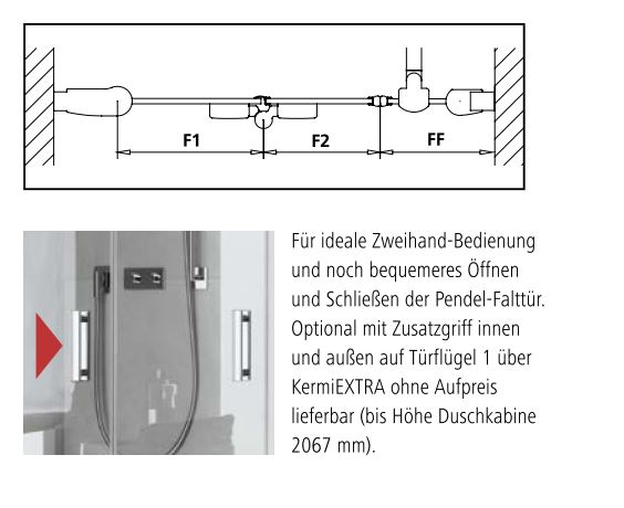 Kermi Pendel-Falttür mit Festfeld rechts „Diga“ Glas Klar, Falttür BV: 1580 - 1620 mm WE: 1580 - 1620 mm H: 1850 mm