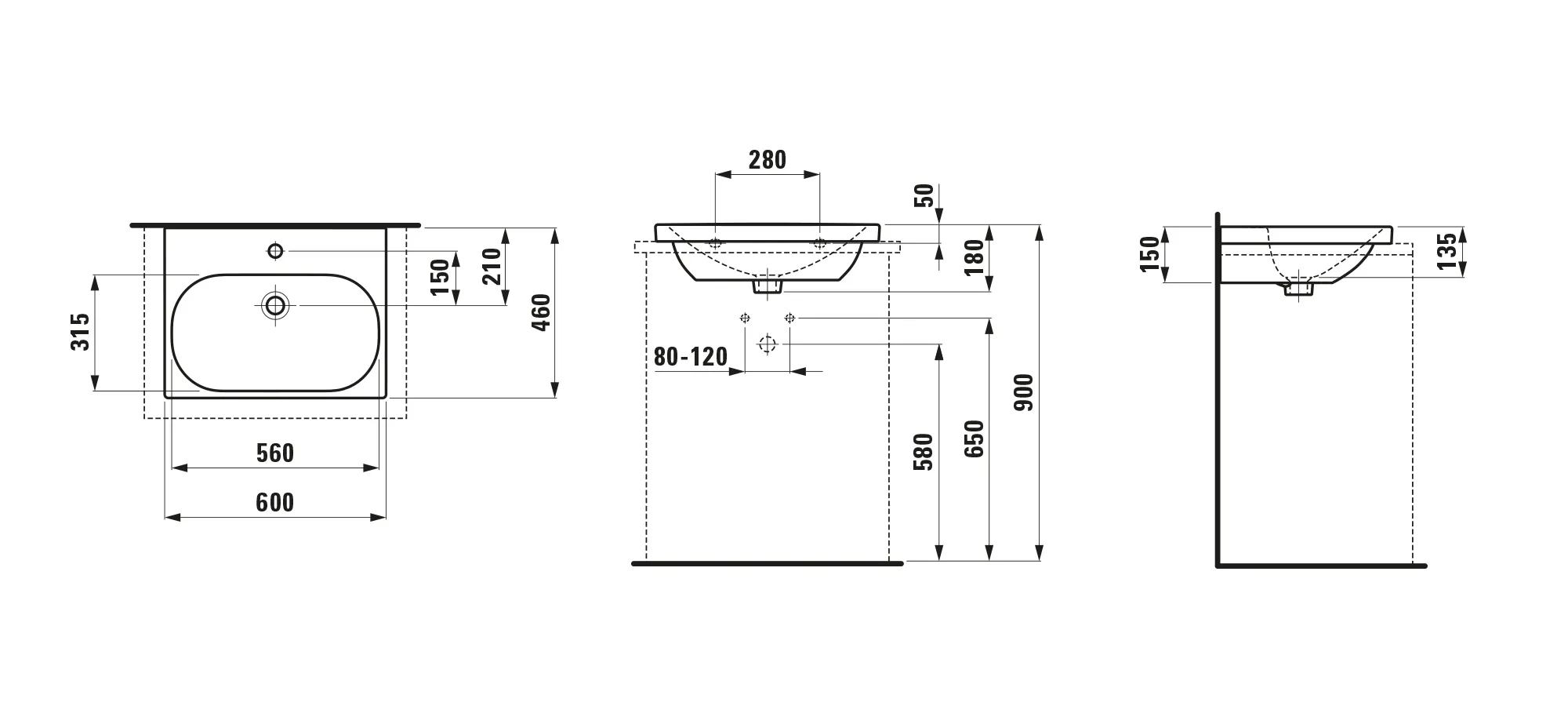 Aufsatzwaschtisch LUA 460x600x180 1 Hahnloch mit Überlauf weiß Aufsatzwaschtisch LUA 460x600x180 1 Hahnloch mit Überlauf weiß