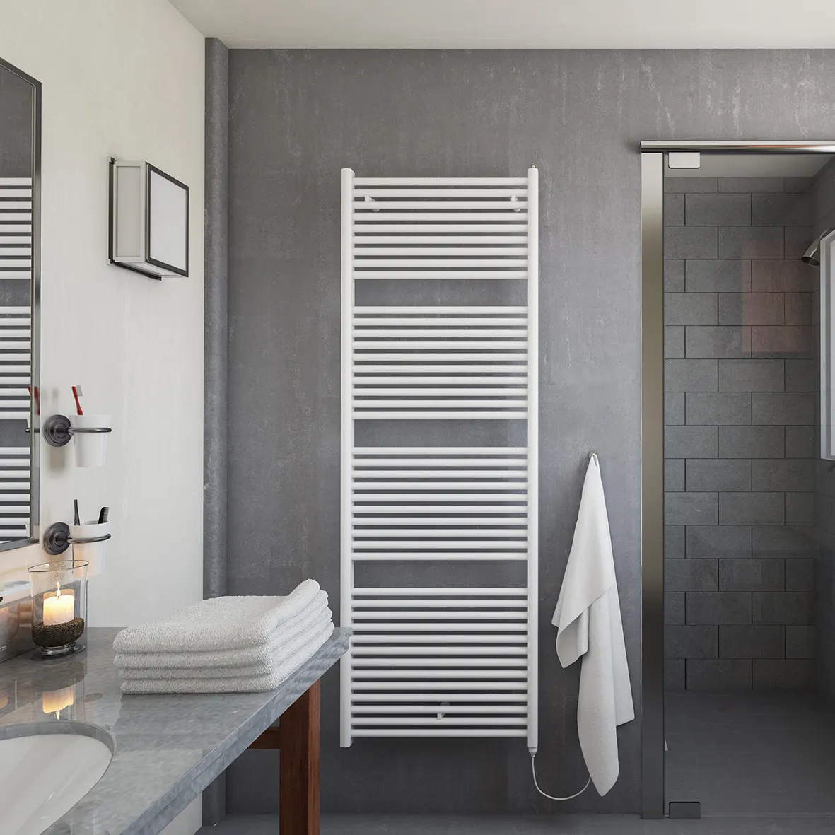 Zehnder Design-Handtuchwärmer „Toga“ mit Heizstab IHE 50 × 71,6 cm in Volcanic (glänzend) Zehnder Design-Handtuchwärmer „Toga“ mit Heizstab IHE 50 × 71,6 cm in Volcanic (glänzend)