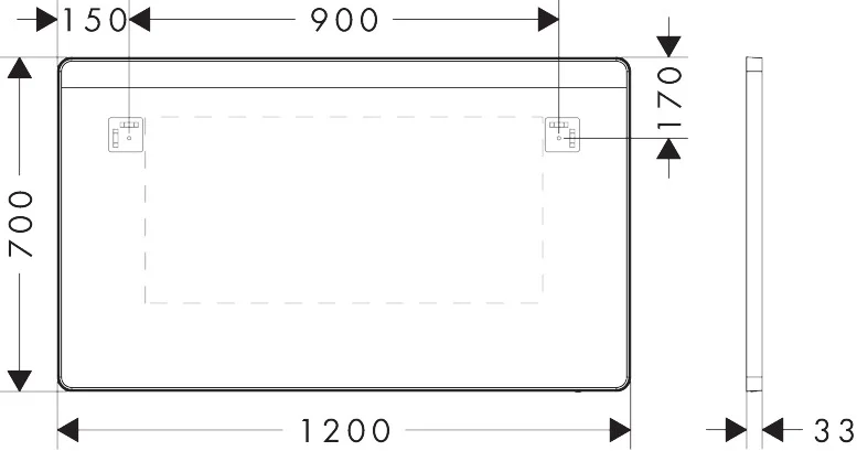 Hansgrohe Xarita Lite Q Spiegel, horizontal LED-Beleuchtung IR-Sensor, Mattschwarz, 1200 x 700 x 30 mm