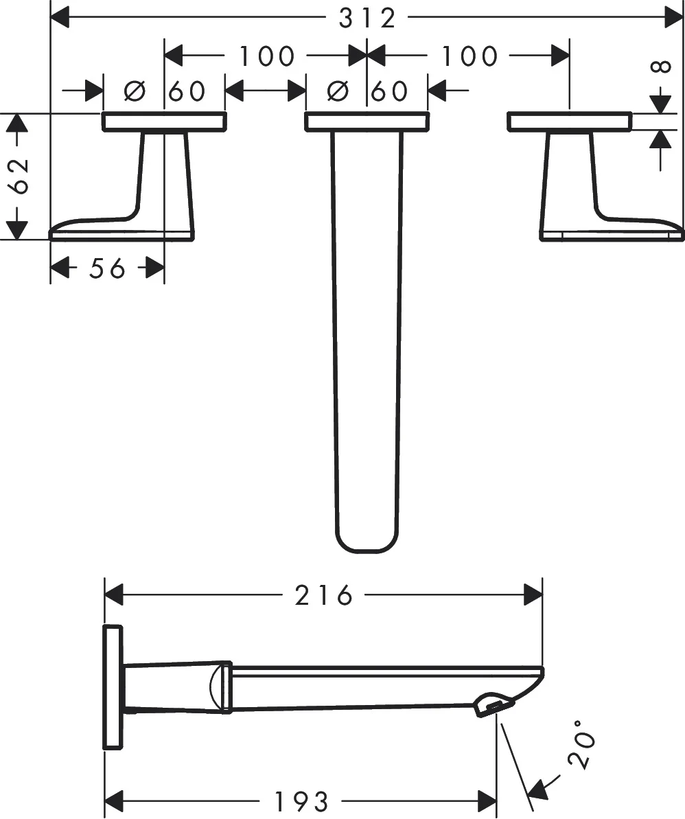 Hansgrohe AXOR Citterio C 3-Loch Waschtischarmatur Unterputz, Chrom, Auslauf 195 mm, Hebelgriff, Normalstrahl, max. Durchfluss 5 l/min Hansgrohe AXOR Citterio C 3-Loch Waschtischarmatur Unterputz, Chrom, Auslauf 195 mm, Hebelgriff, Normalstrahl, max. Durchfluss 5 l/min
