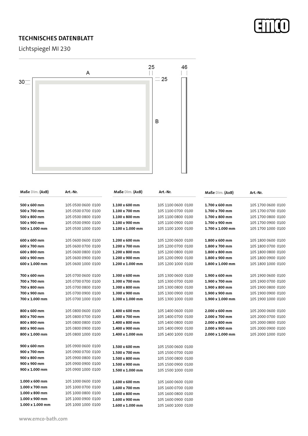 emco Lichtspiegel mit Sensorschalter „MI 230“ 50 × 60 cm