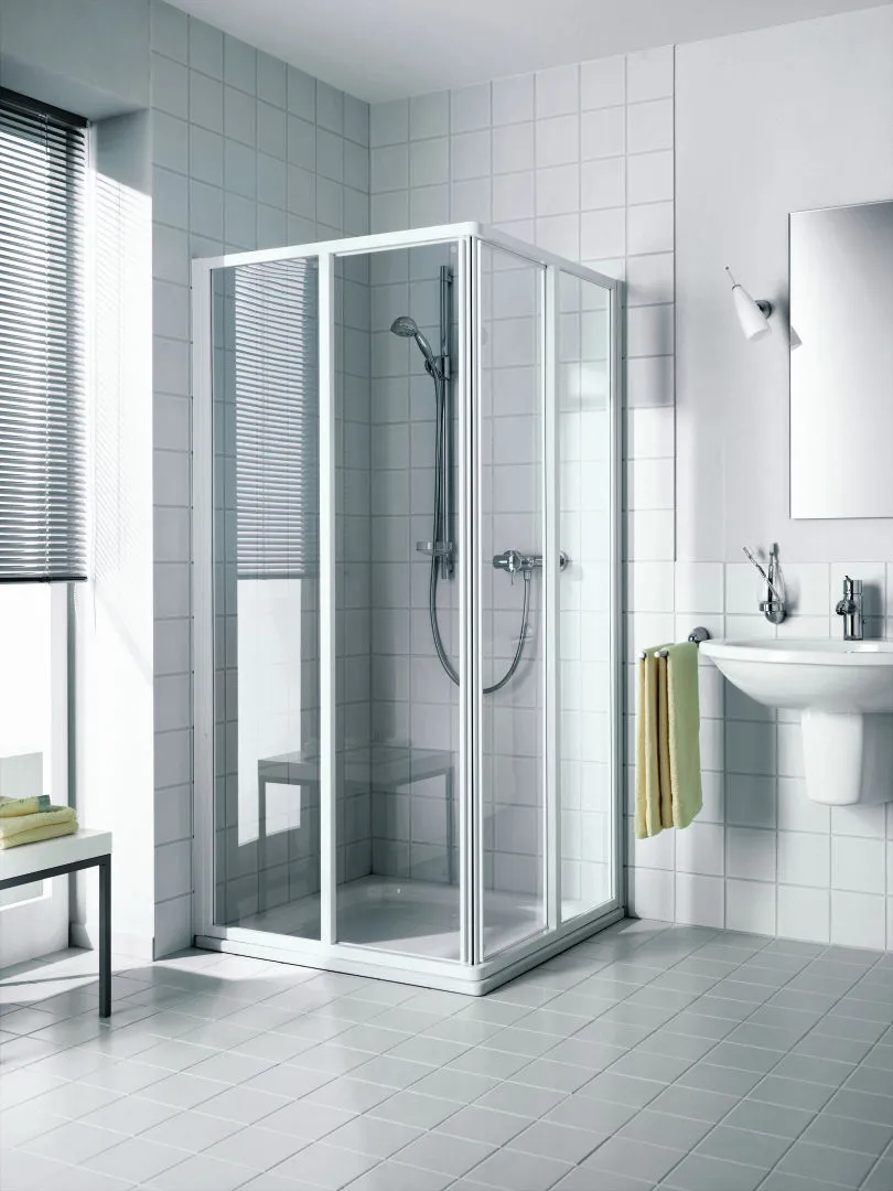 Kermi Duschtür mit Schiebetüren Eckeinstieg 2-teilig (Gleittüren)-Halbteil für Nische und Ecke „IBIZA 2000“ 185 cm Glas Klar, Profile Weiß (RAL 9016), Anschlag links und rechts, Schiebetür zweiteilig Kermi Duschtür mit Schiebetüren Eckeinstieg 2-teilig (Gleittüren)-Halbteil für Nische und Ecke „IBIZA 2000“ 185 cm Glas Klar, Profile Weiß (RAL 9016), Anschlag links und rechts, Schiebetür zweiteilig