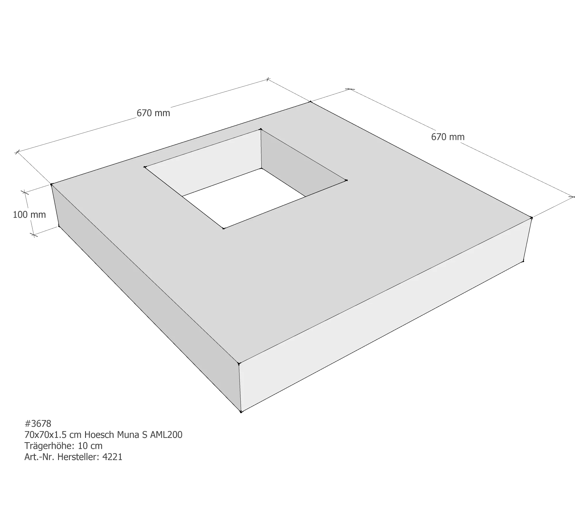 Duschwannenträger für Hoesch Muna S 70 × 70 × 1,5 cm