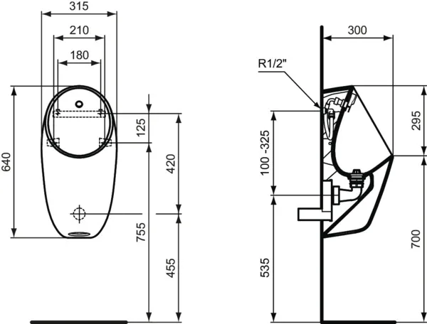 Urinal „i.lifeA“, Befestigung sichtbar Urinal „i.lifeA“, Befestigung sichtbar