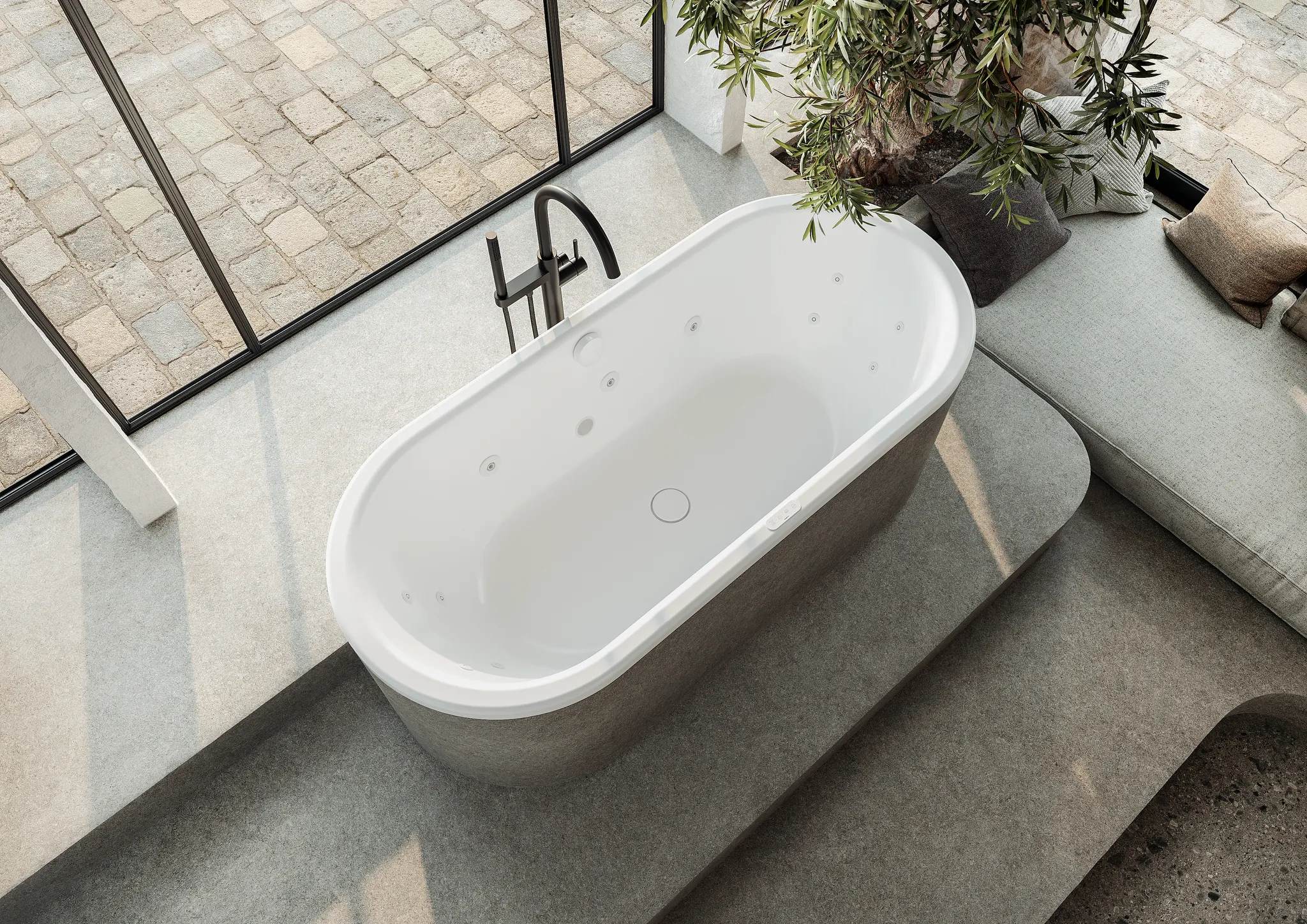 Kaldewei Whirlwanne „Centro Duo Oval“ 180 × 80 cm, links mit Aquamassage Full Body, in alpinweiß
