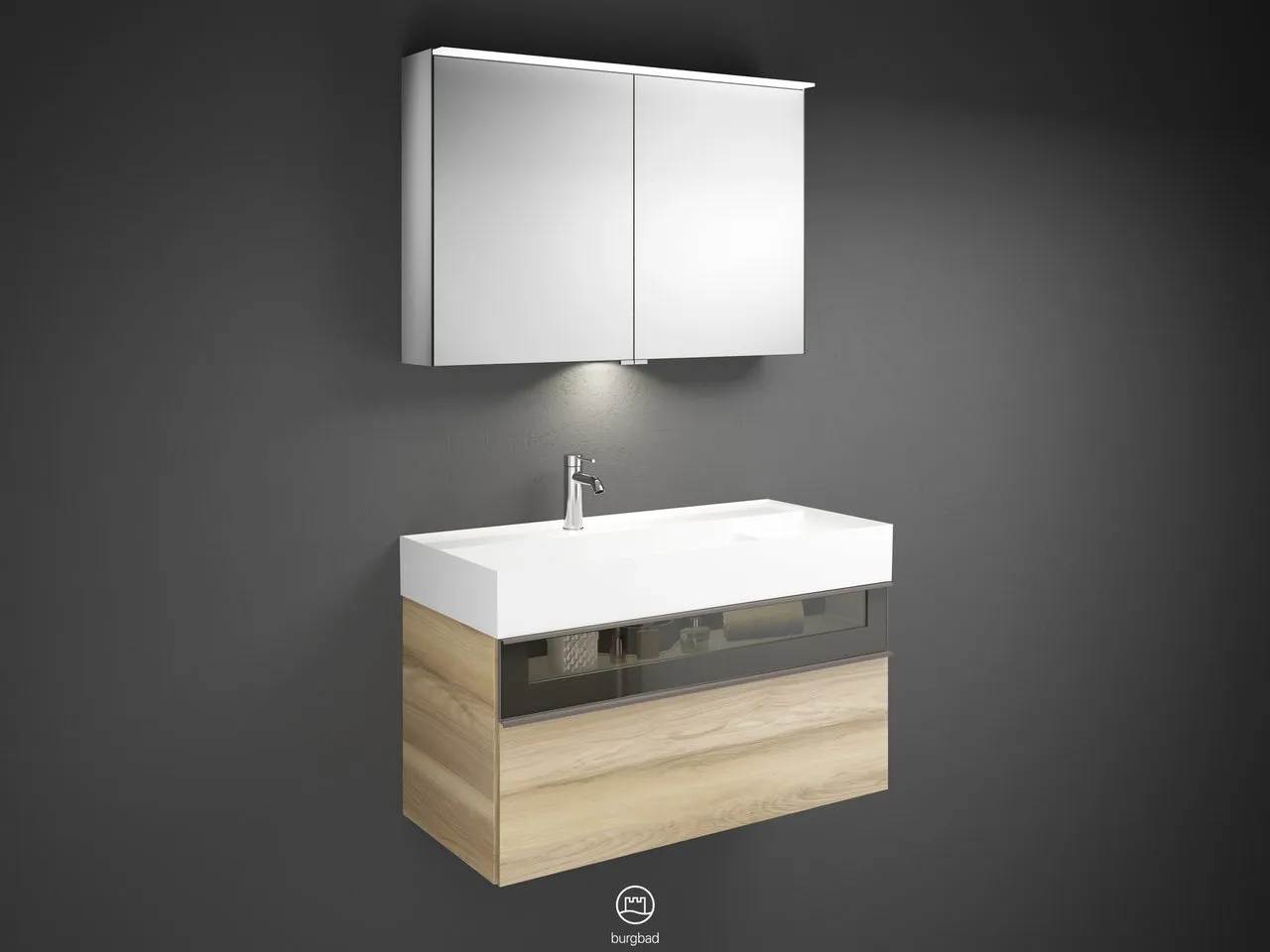 burgbad Yumo SFLA102 Badmöbelset Spiegelschrank mit Mineralguss-Waschtisch burgbad Yumo SFLA102 Badmöbelset Spiegelschrank mit Mineralguss-Waschtisch