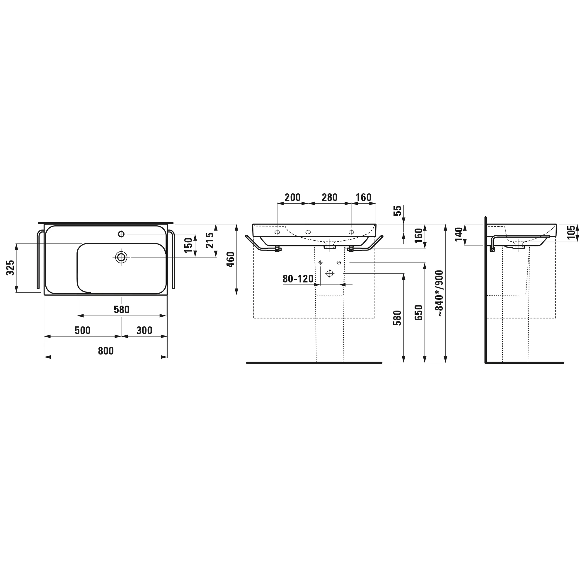 Waschtisch, MEDA, 460x800x160, Ablage links, 1 Hahnloch mit Überlauf, weiß Waschtisch, MEDA, 460x800x160, Ablage links, 1 Hahnloch mit Überlauf, weiß