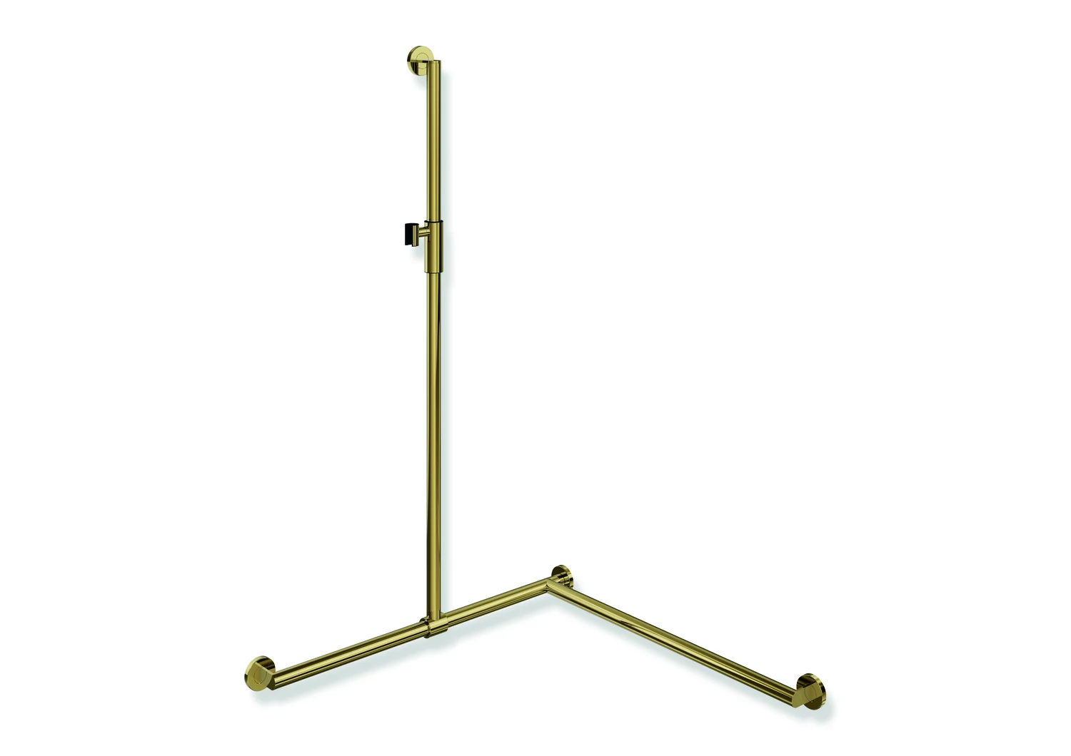 HEWI Duschhandlauf System 900, PVD-beschichtet in Gold glänzend, 1250 mm senkrecht, 800 mm waagerecht, 32 mm Durchmesser