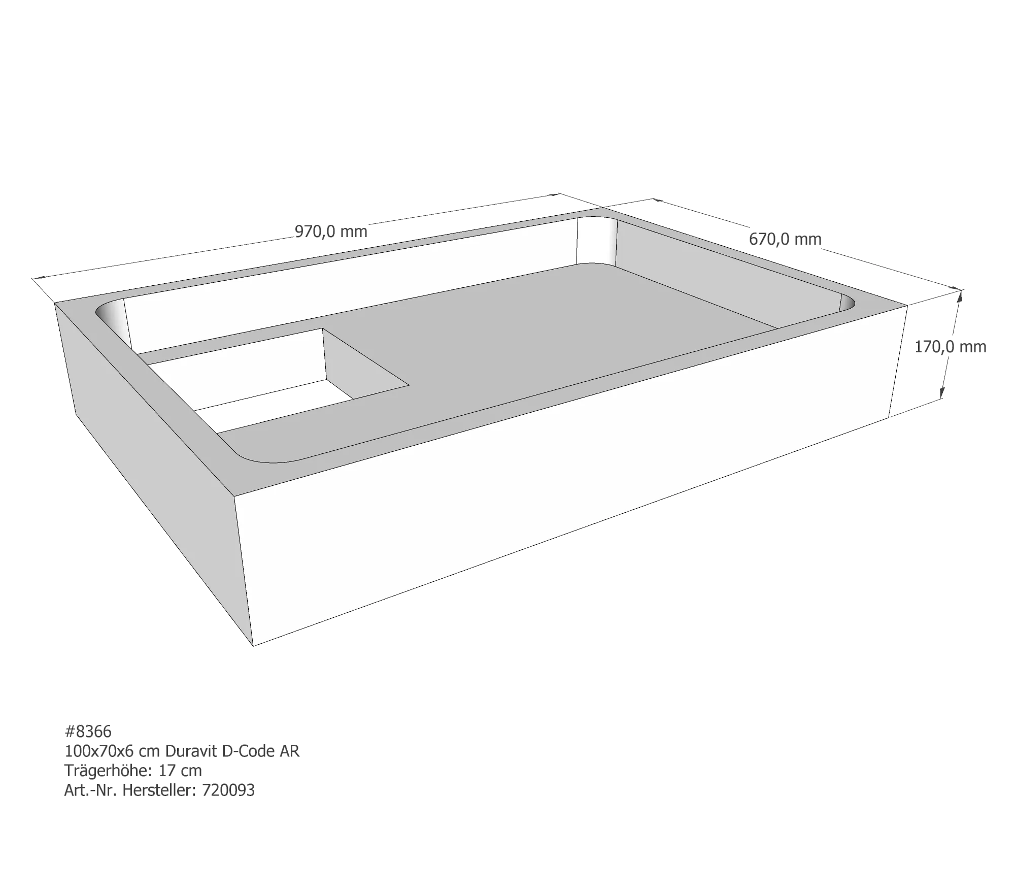 Duschwannenträger für Duravit D-Code 100 × 70 × 6 cm Duschwannenträger für Duravit D-Code 100 × 70 × 6 cm
