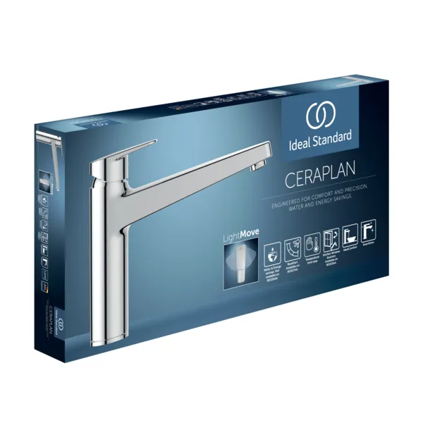 Küchenarmatur Ceraplan mit hohem Auslauf Ausladung 210mm BlueStart Chrom