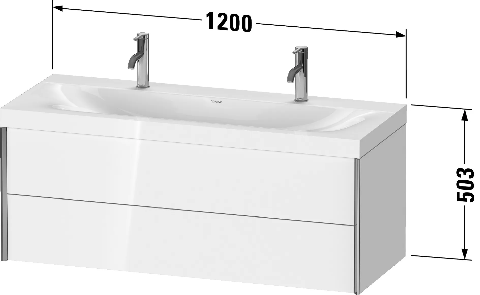 Duravit Waschtischunterschrank wandhängend „XViu“ 120 × 50,3 × 48 cm in Dolomiti Grey Hochglanz