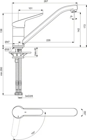 Küchenarmatur Ceraflex, Niederdruck, mit Rohrauslauf, Ausladung 228 mm, Chrom Küchenarmatur Ceraflex, Niederdruck, mit Rohrauslauf, Ausladung 228 mm, Chrom