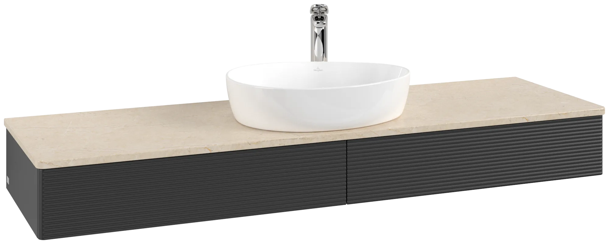 Villeroy & Boch Antao Waschbeckenunterschrank L14_5, 1600x190x500mm, Black Matt Lacquer / Botticino