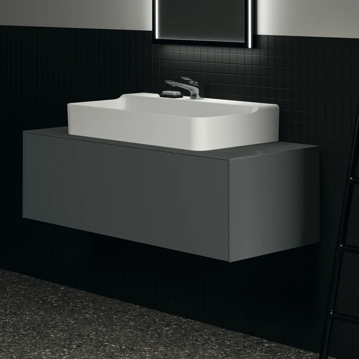 Waschtischplatte Conca, aus Keramik, 1202x505x6mm, Marmor Noir Desir Waschtischplatte Conca, aus Keramik, 1202x505x6mm, Marmor Noir Desir
