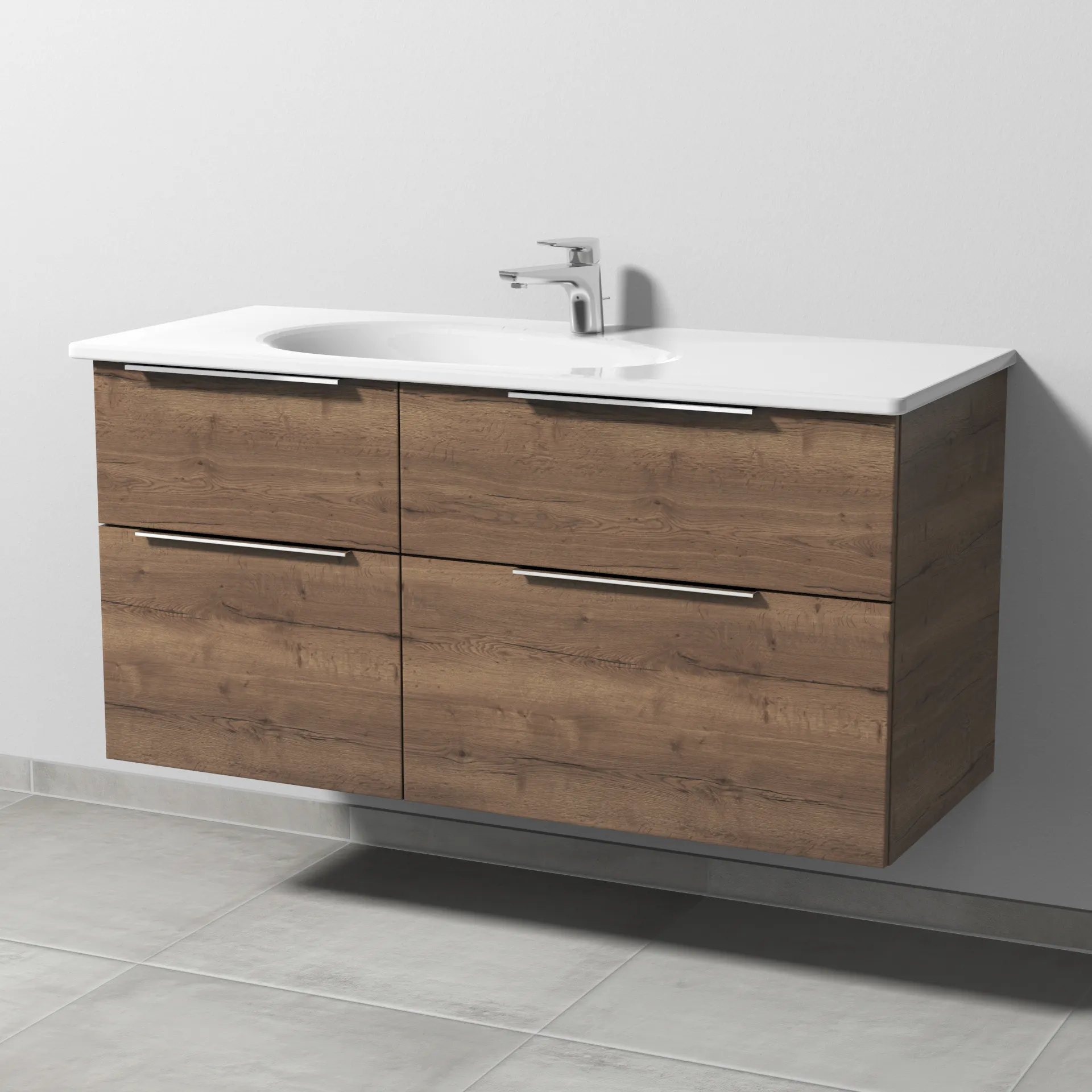 Sanipa Waschtischunterschrank „3way“ passend zu Keramik-Waschtische Antao von Villeroy & Boch 1155 × 588 × 482 mm in Eiche Tabak