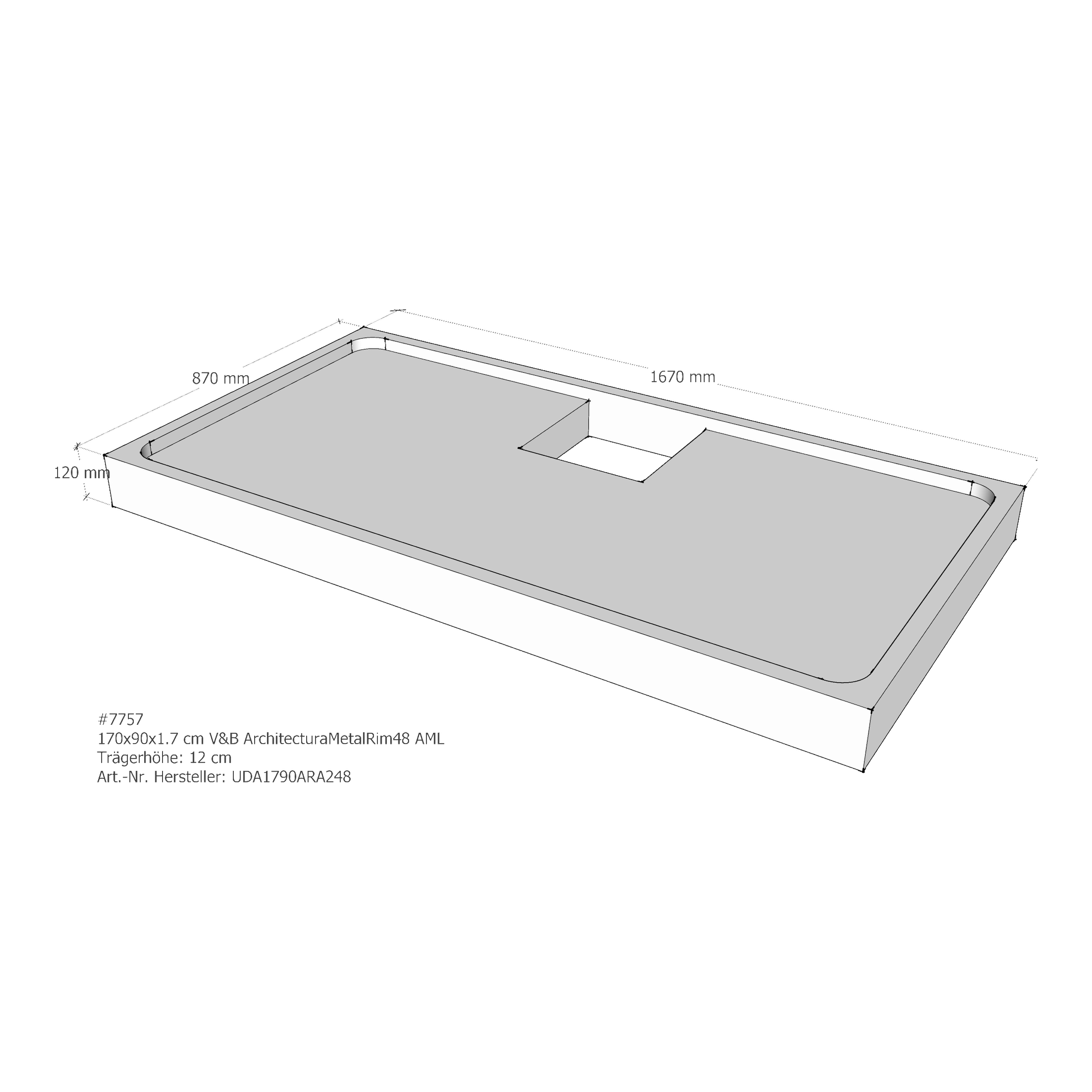 Duschwannenträger für Villeroy & Boch ArchitecturaMetalRim48 170 × 90 × 1,7 cm