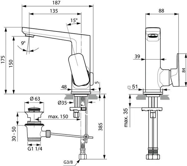 Ideal Standard Waschtischarmatur Tonic II, hoher Auslauf, 5 l/min., Ablaufgarnitur, 135mm Ausladung, Chrom Ideal Standard Waschtischarmatur Tonic II, hoher Auslauf, 5 l/min., Ablaufgarnitur, 135mm Ausladung, Chrom