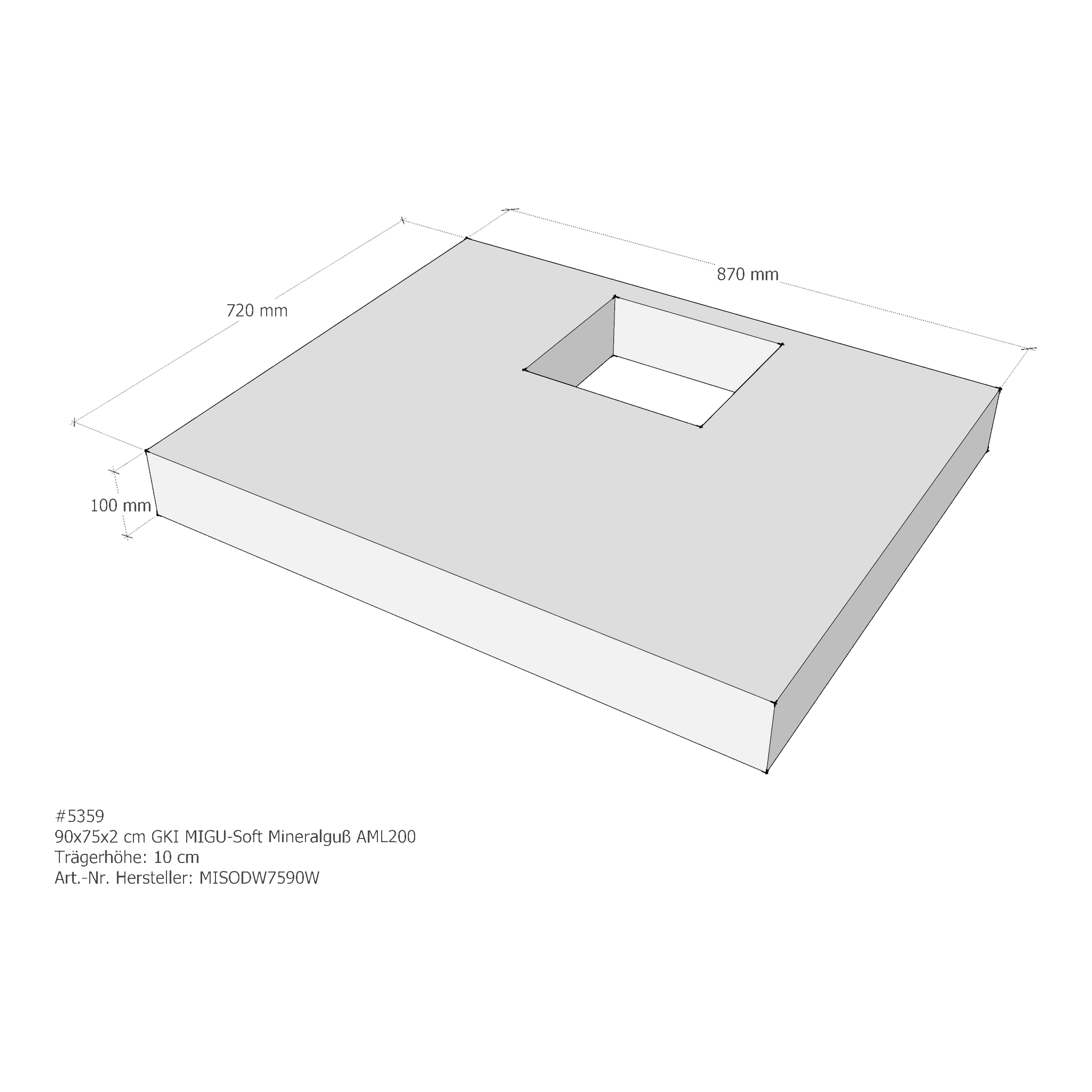 Duschwannenträger für GKI MIGU-Soft Mineralguß 90 × 75 × 2 cm