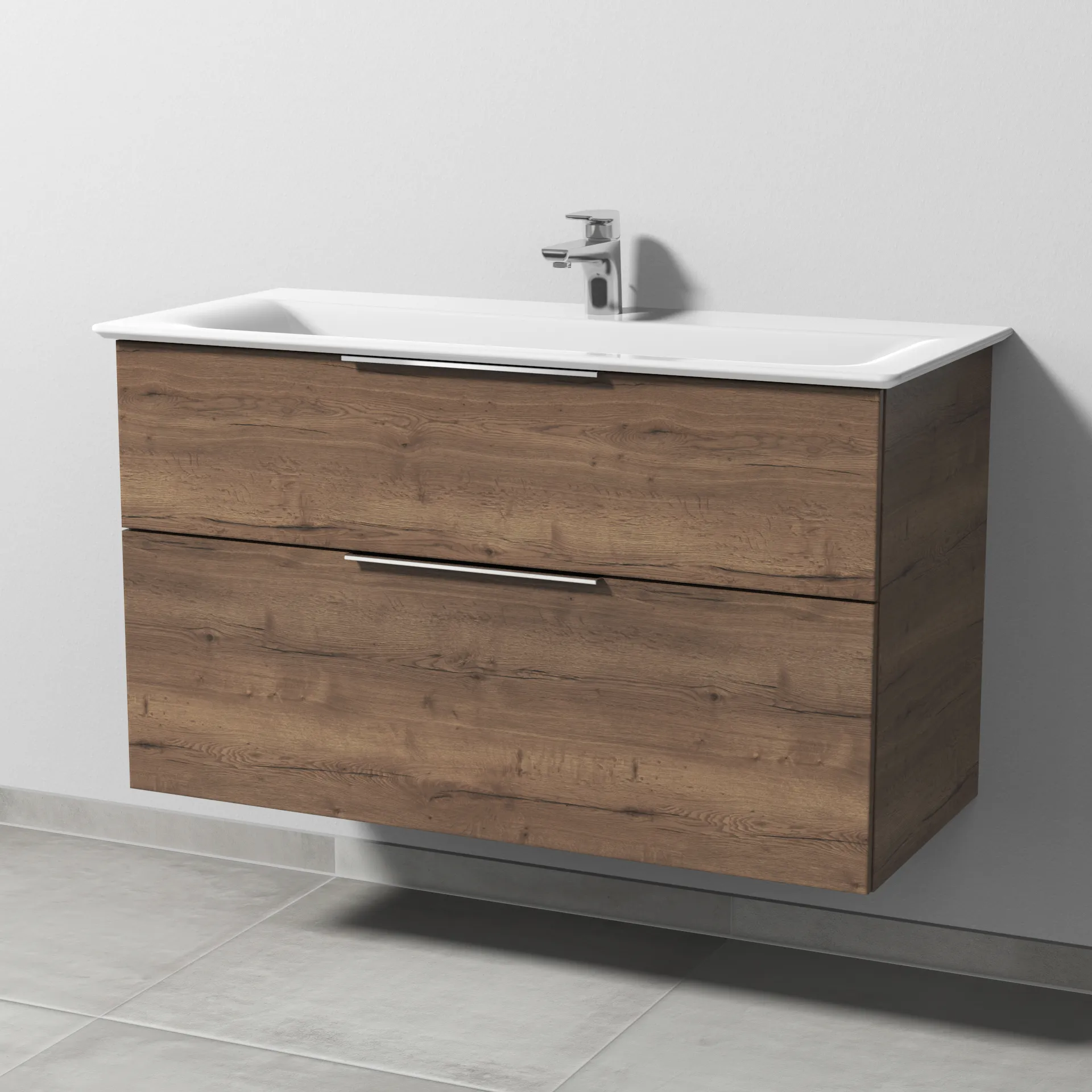 Sanipa Waschtischunterschrank „3way“ passend zu Keramik-Waschtische Connect Air von Ideal Standard 990 × 585 × 437 mm in Eiche Tabak