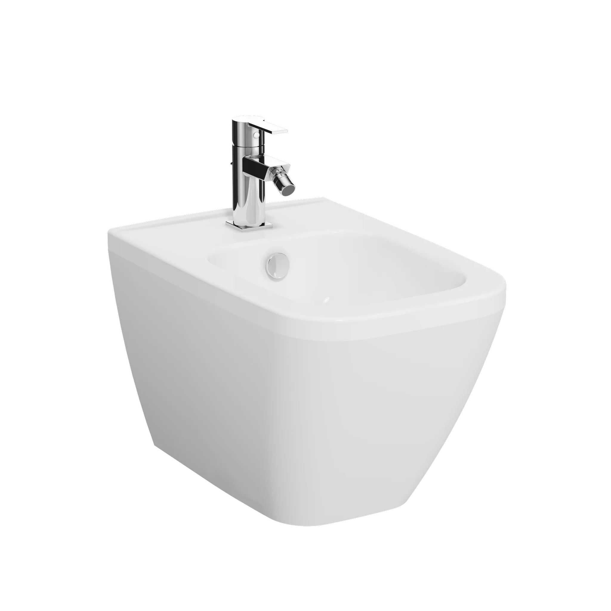 VitrA Integra Square Wand-Bidet, eckig, Tiefe 540 mm, Weiße Hochglanz, mit Hahnloch mittig und Überlaufloch