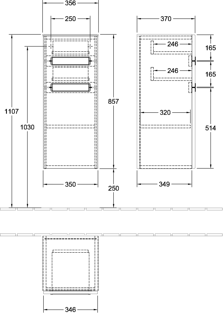 Villeroy & Boch Seitenschrank „Subway 2.0“ 35,6 × 85,7 × 37 × 37 cm Glossy White, Anschlag links, ohne Beleuchtung