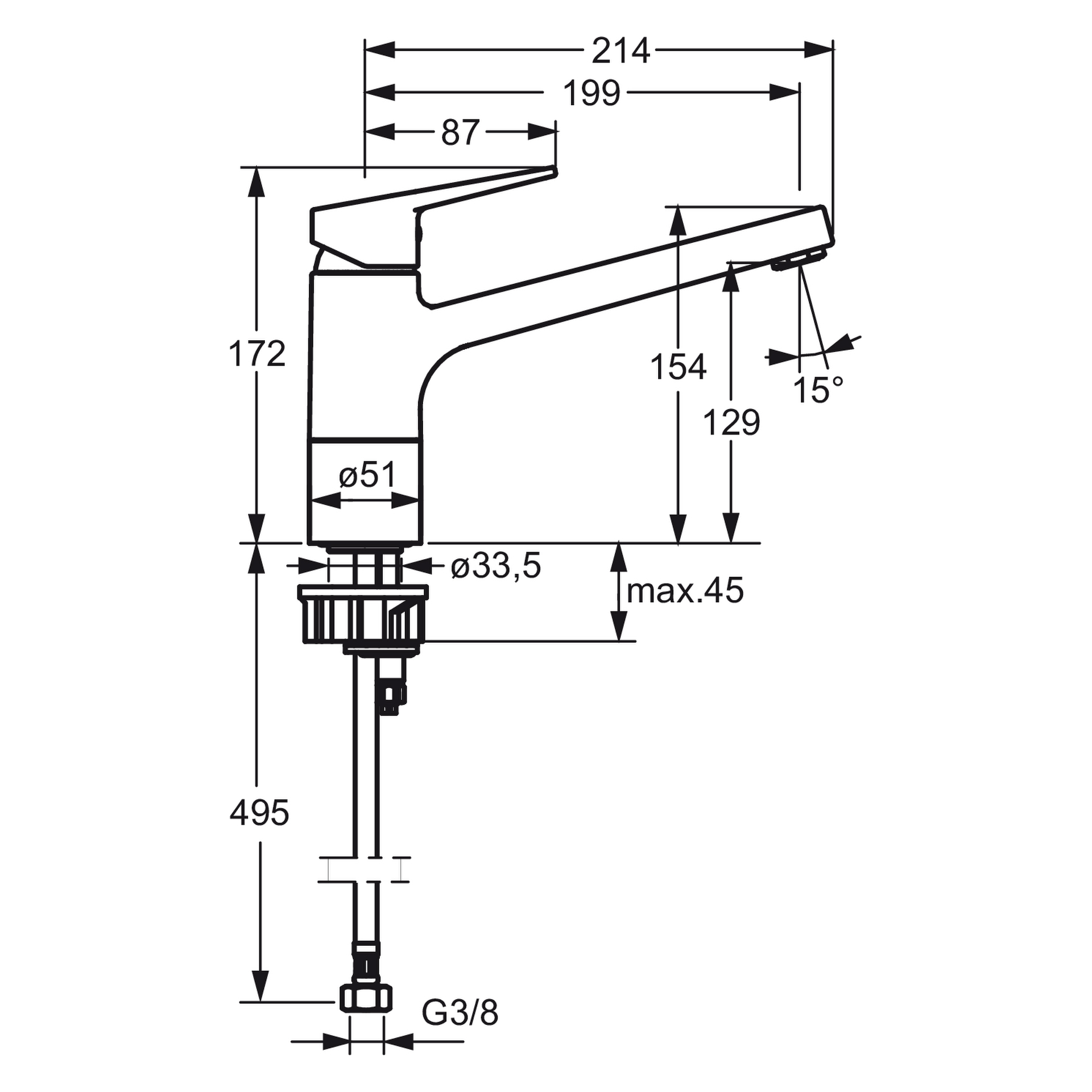 HA Einhebelmischer Küchenarmatur HANSATWIST 0914 Ausladung 199 mm DN15 Chrom