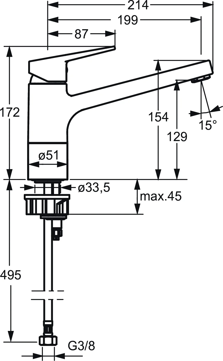 HansaTWIST Einhebelmischer Küchenarmatur HansaTWIST 0914 Ausladung 199 mm DN15 Matt-Schwarz