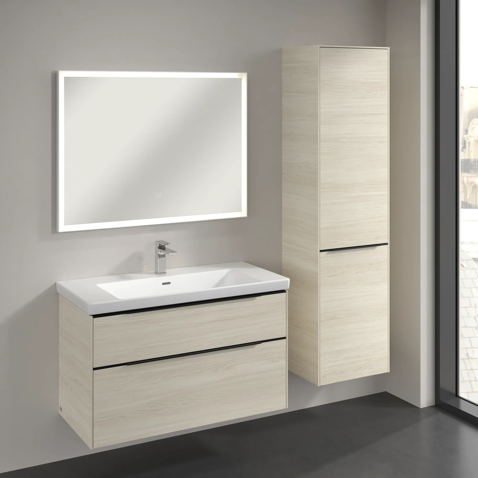 Villeroy & Boch Hochschrank mit Wäschekorb-Klappe „Subway 3.0“ 45 × 171 × 36,2 × 36,2 cm 1 Tür, 1 Wäscheklappe, 1 × fixer Fachboden, Anschlag: rechts, 2 × Glasfachboden, 1 Tür, Anschlag rechts