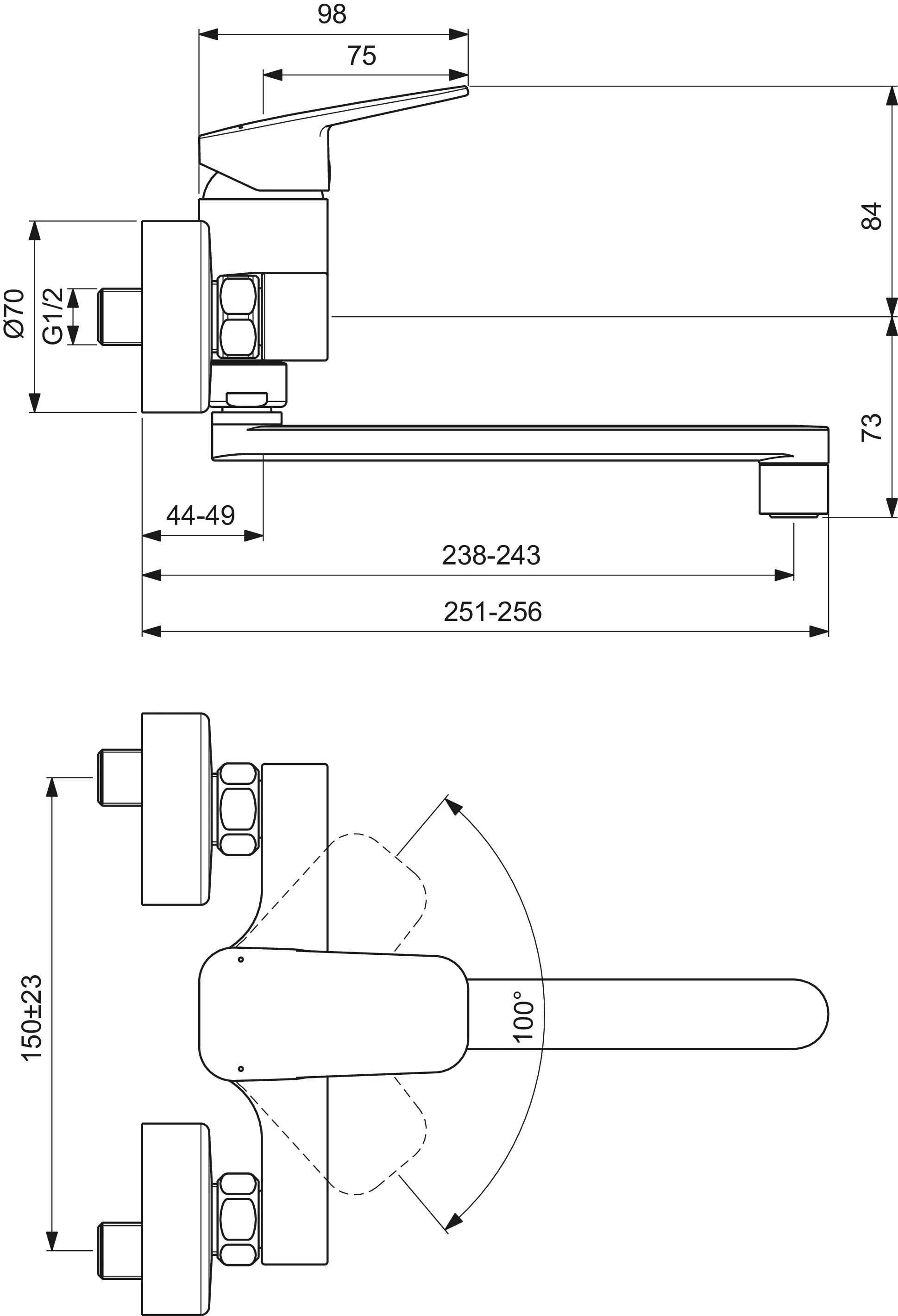 Wand-Küchenarmatur Ceraplan Ausladung 238mm Chrom