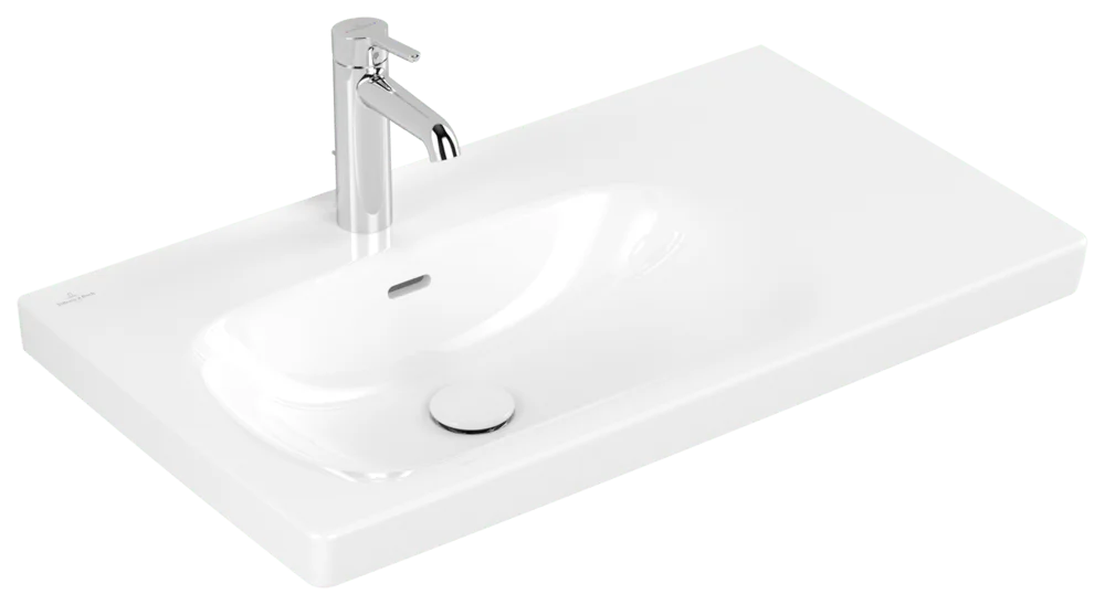 Villeroy & Boch Schrankwaschtisch Skyla 5A52L1, 800x460mm, Rechteck, Becken links, 1HL. mittleres Hahnloch durchgestochen, mit Überlauf, Weiß Alpin