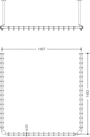 HEWI Duschvorhangstange „Serie 801“ 150 × 153,7 cm