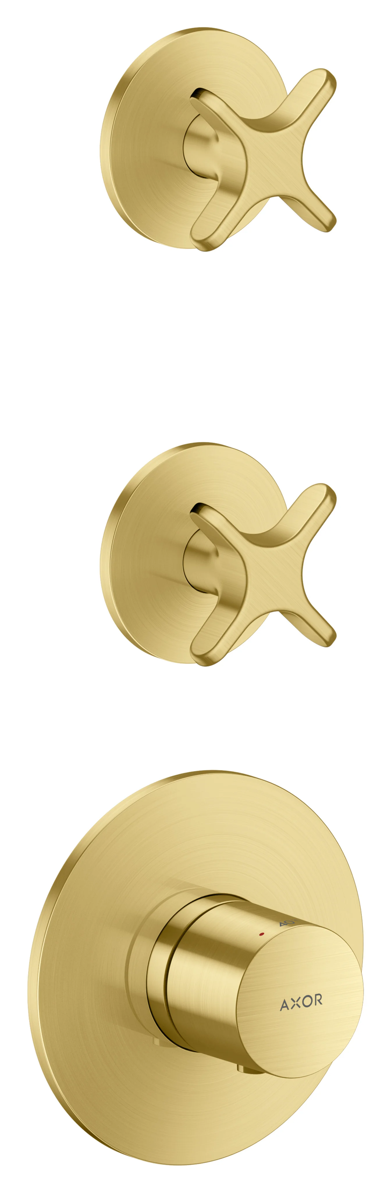 Hansgrohe AXOR One Thermostatmodul Unterputz für 2 Verbraucher mit Kreuzgriff BB, Brushed Brass, DN20, max. Durchfluss 30,5 l/min bei 3 bar