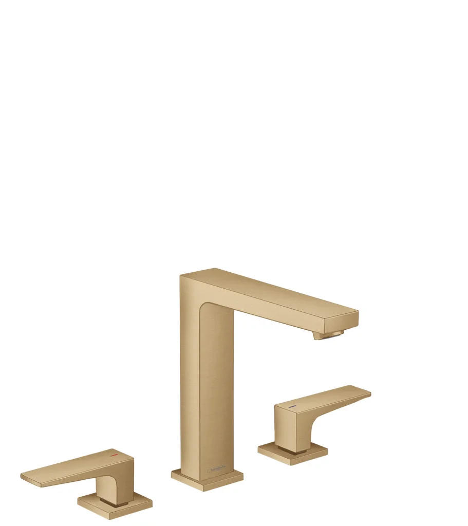 Hansgrohe Metropol 3-Loch Waschtischarmatur 160 mit Hebelgriffen und Push-Open Ablaufgarnitur in Brushed Bronze, Ausladung 152 mm, Auslaufhöhe 159 mm