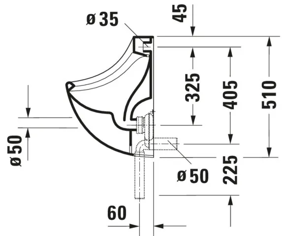 Urinal Bill, Zulauf von hinten absaugend, ohne Deckel, ohne Fliege, weiß