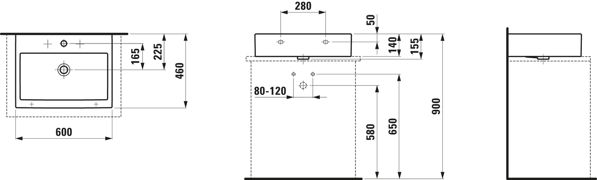Aufsatzwaschtisch LIVING CITY 460x600x155 1 Hahnloch mit Überlauf weiß Aufsatzwaschtisch LIVING CITY 460x600x155 1 Hahnloch mit Überlauf weiß